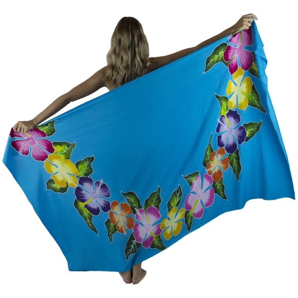 Island Style - Full-Sized Sarong - Hand Painted Hibiscus Lei Full Sarong