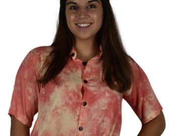 Dayjama - Coral Pink - Short Sleeve Button Down Pajama Top - L/XL
