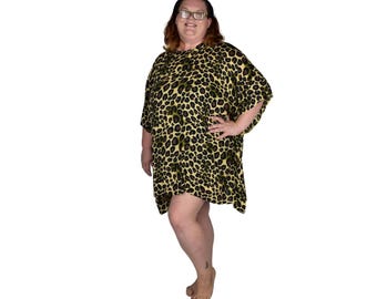 Makena Poncho, Animal Print Brown Leopard Cover Up, Beach Poncho Dress, Resort Wear