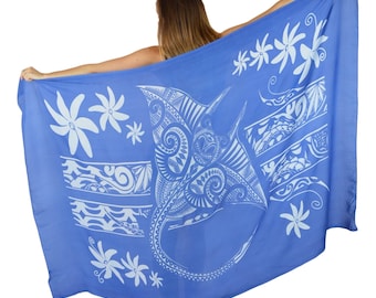 Blue Tahitian Manta Ray Bali Sarong, Beach Cover Up, Oversized Pareo Wrap, Cruise Outfit, Resort Wear, Vacation Cover Up