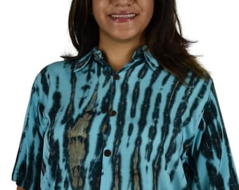 Dayjama - Black and Blue Tye Dye - Short Sleeve Button Down Pajama Top - S/M
