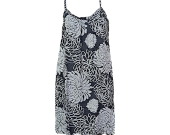 Bali Dress Short, Black Chrysanthemum , Tropical Maxi Dress, Adjustable Strap Dress, Beach Resort Dress,  Vacation Dress, One Size