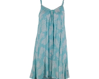 Bali Dress Short, Teal Pineapple, Tropical Maxi Dress, Adjustable Strap Dress, Beach Resort Dress,  Vacation Dress, One Size