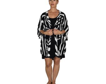 Short Kimono Cover Up Shirt - Animal Print Black and White Zebra, Lightweight Women's Short Kimono, Beach Cover Up, Open Front Resort Shirt