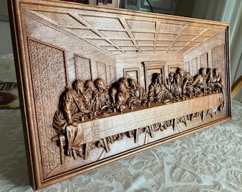 The Lord Last Supper 21"X 10.5" X 1.0" 3D Digital Wood Carved.