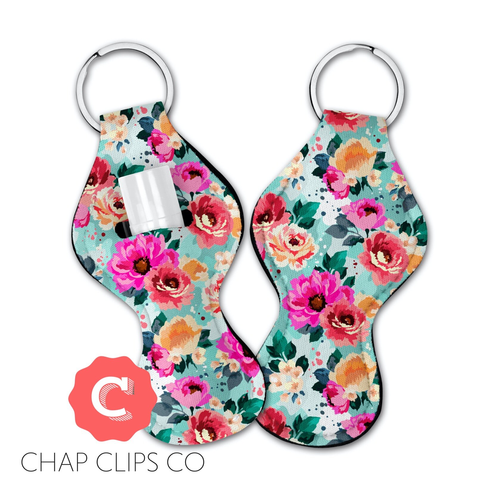 Aqua Floral Chapstick Holder Keychain, Stocking Stuffer, Teacher Appr…