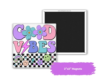 Retro Pastel Good Vibes Fridge  Magnet: Cheerful Fridge Decor