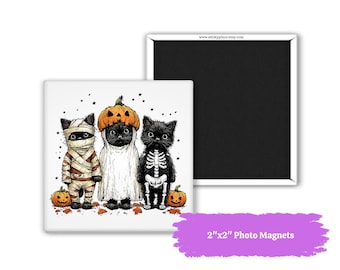 Spooky Black Cat Halloween  Fridge Magnet | 2"x2" Square Photo Magnet