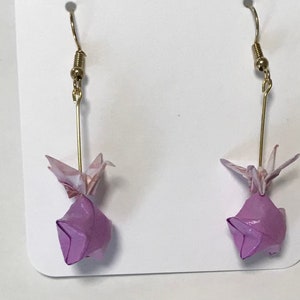 Origami crane on origami star earrings