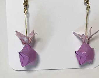 Origami Kranich auf Origami Stern Ohrringe