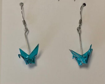 Metallic origami crane earrings