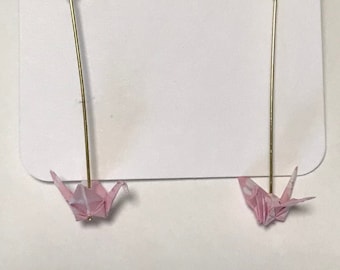 Rosa Florale Origami Kranich Ohrringe