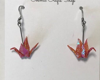 Irisierende Origami Kranich Ohrringe