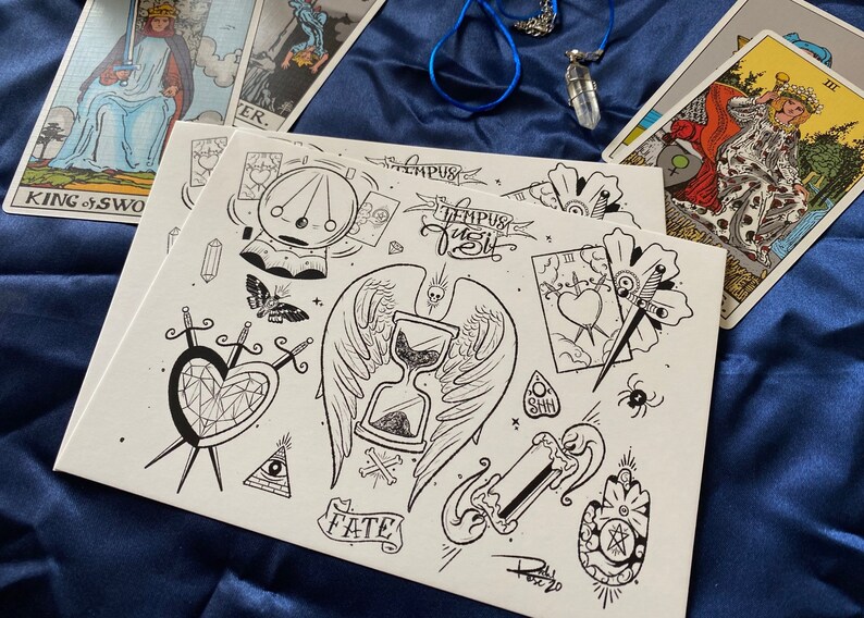 The Tempus Fugit Tarot Tattoo Flash Sheet 5x7 Etsy The Tempus Fugit Tarot Tattoo Flash Sheet 5x7 Etsy