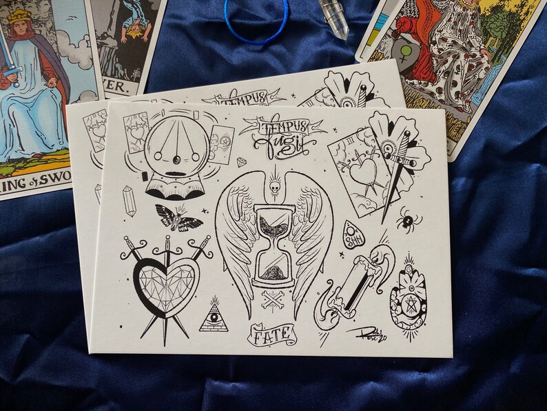 The Tempus Fugit Tarot Tattoo Flash Sheet 5x7 Etsy The Tempus Fugit Tarot Tattoo Flash Sheet 5x7 Etsy