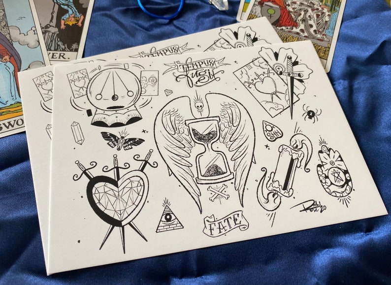 The Tempus Fugit Tarot Tattoo Flash Sheet 5x7 Etsy The Tempus Fugit Tarot Tattoo Flash Sheet 5x7 Etsy