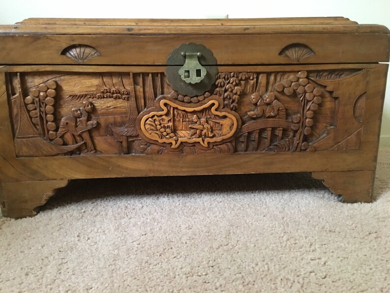 Vintage Hand Carved Chinese Chest With Camphor Lining Etsy