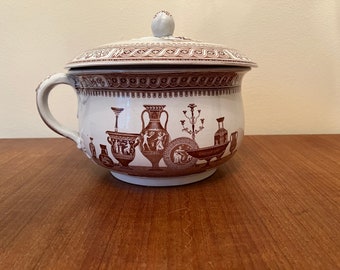 ETRUSCAN VASES Brown Transferware Olla de cámara con tapa