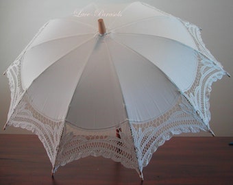 Cotton Lace Beige parasol umbrella, wedding flower girl, handmade Battenburg Lace, vintage umbrella parasol