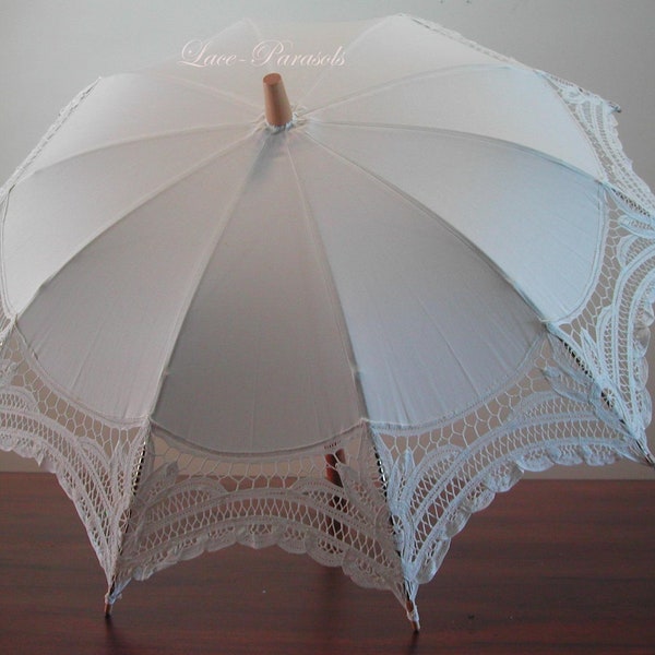 Cotton Lace Beige parasol umbrella, wedding flower girl, handmade Battenburg Lace, vintage umbrella parasol