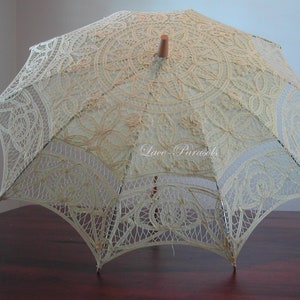 Pastel yellow Lace Parasol Sun Umbrella Vintage Wedding