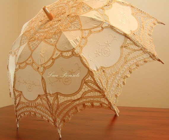 Gold and Ecru Battenburg Lace Parasol | Southern B