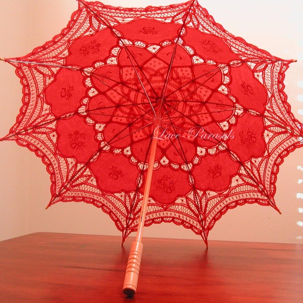 RED Lace Parasol | BATTENBURG| Quinceanera | EMBROIDERED