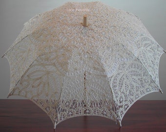 Gold Battenburg Lace Parasol Bridal Parasol Vintage Umbrella Bridesmaid umbrella Wedding Ceremony