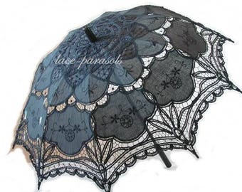 Black Battenburg Lace Parasol