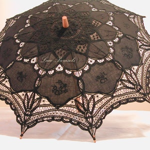 Black Lace Parasol with Floral embroidery  | Photo Shoot | Theatre Prop |  Garden Party | Gothic Party