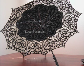 Black Battenburg Lace Parasol Bohemian vintage garden wedding