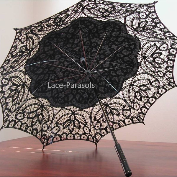 Black Battenburg Lace Parasol Bohemian vintage garden wedding