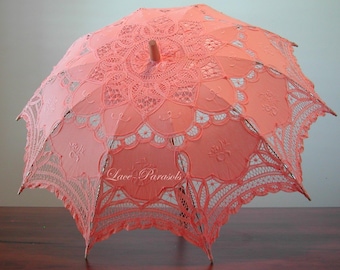 Lace Floral Bridal Orange Parasol Battenburg Lace Wedding Parasol Photo Shoot Vintage Accessory