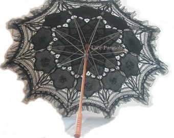 Black Lace Parasol w/Organza Lace Theatre Gothic Lolita