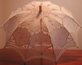 Ecru Lace Parasol - Wedding, Bridal Shower, Quinceanera, Prom, Coctail Pary Wedding Linen Parasol Lace Floral Bridal Parasol