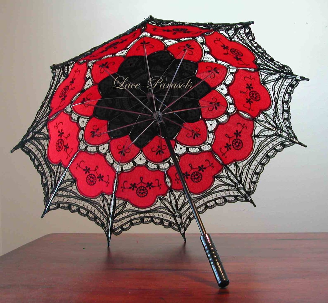 Black and Red Battenburg Lace Parasol - Etsy