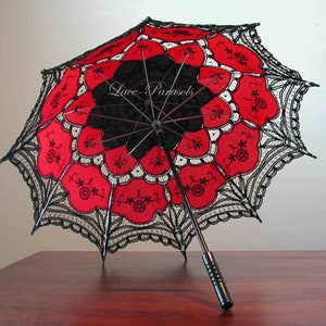 Black and Red Battenburg Lace Parasol