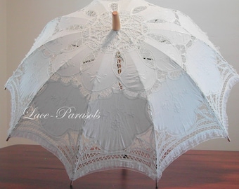 White Lace Parasol - Wedding, Bridal Shower, Quinceanera, Prom, Coctail Pary Wedding Linen Parasol Lace Floral Bridal Parasol