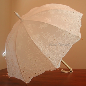 White Embroidered Cotton Parasol