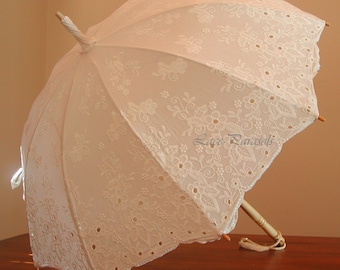 White Embroidered Cotton Parasol