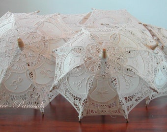 Lace Parasols (Eight) - Beige (ecru) parasols | Wedding Bridal Quinceanera Table Centerpiece | Doll size  | Photo Prop