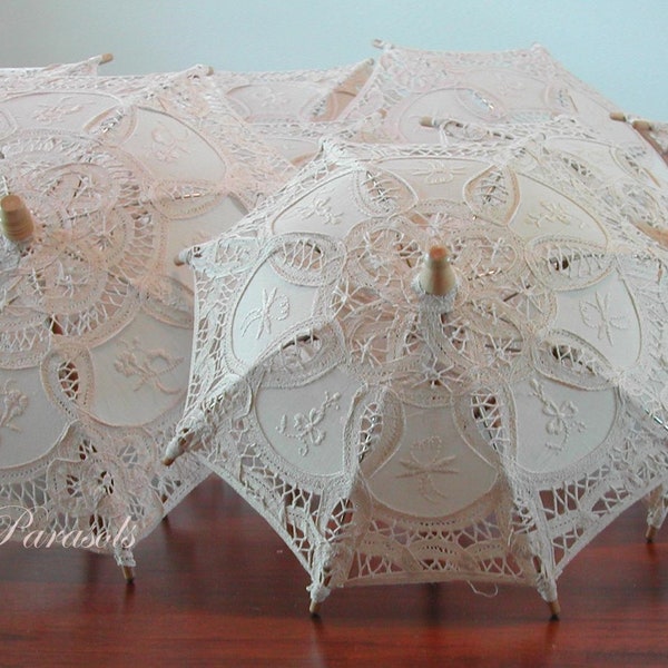 Lace Parasols (Eight) - Beige (ecru) parasols | Wedding Bridal Quinceanera Table Centerpiece | Doll size  | Photo Prop