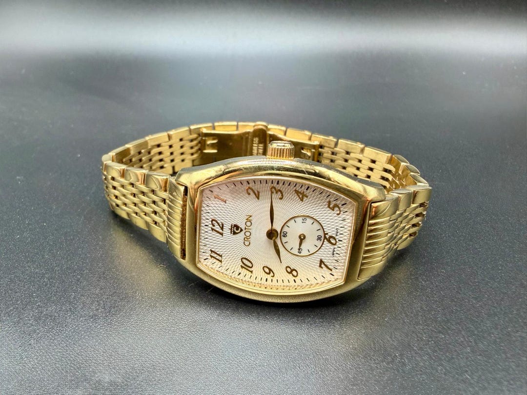 Croton Tank Vintage Croton Gold Tone Stainless Steel Tank Watch Japan Quartz 8ATM ...