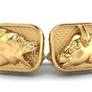 Wall Street Warrior Bull & Bear 14k Yellow Gold Cufflinks