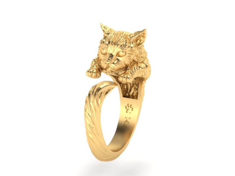 Maine Coon Cat Ring 14k Gold Etsy
