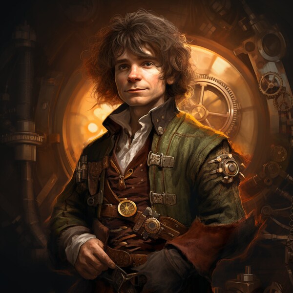 Bilbo Baggins Lord of the Rings Steampunk Unique AI Digital Art Image for Immediate Download