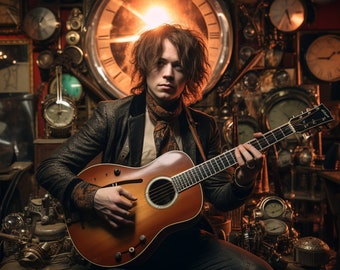 Billy Strings Steampunk Unique AI Digital Art Image for Immediate Download
