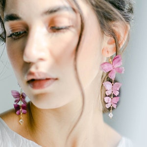 Butterfly Earrings, Purple, Pink, Butterfly jewelry, Bridal Earrings, Silk Butterfly Earrings, Statement Earrings