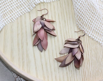 Pastel pink Leaf Earrings, Bohemian Statement Earrings, Boho Earrings, flower earrings, floral petals, Floral earrings, Bridal earrings