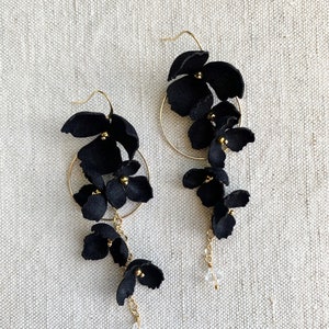 Floral Hoop Earrings - gold, Floral Jewelry, Flower Earrings, Statement Earrings, Silk Flower Earrings